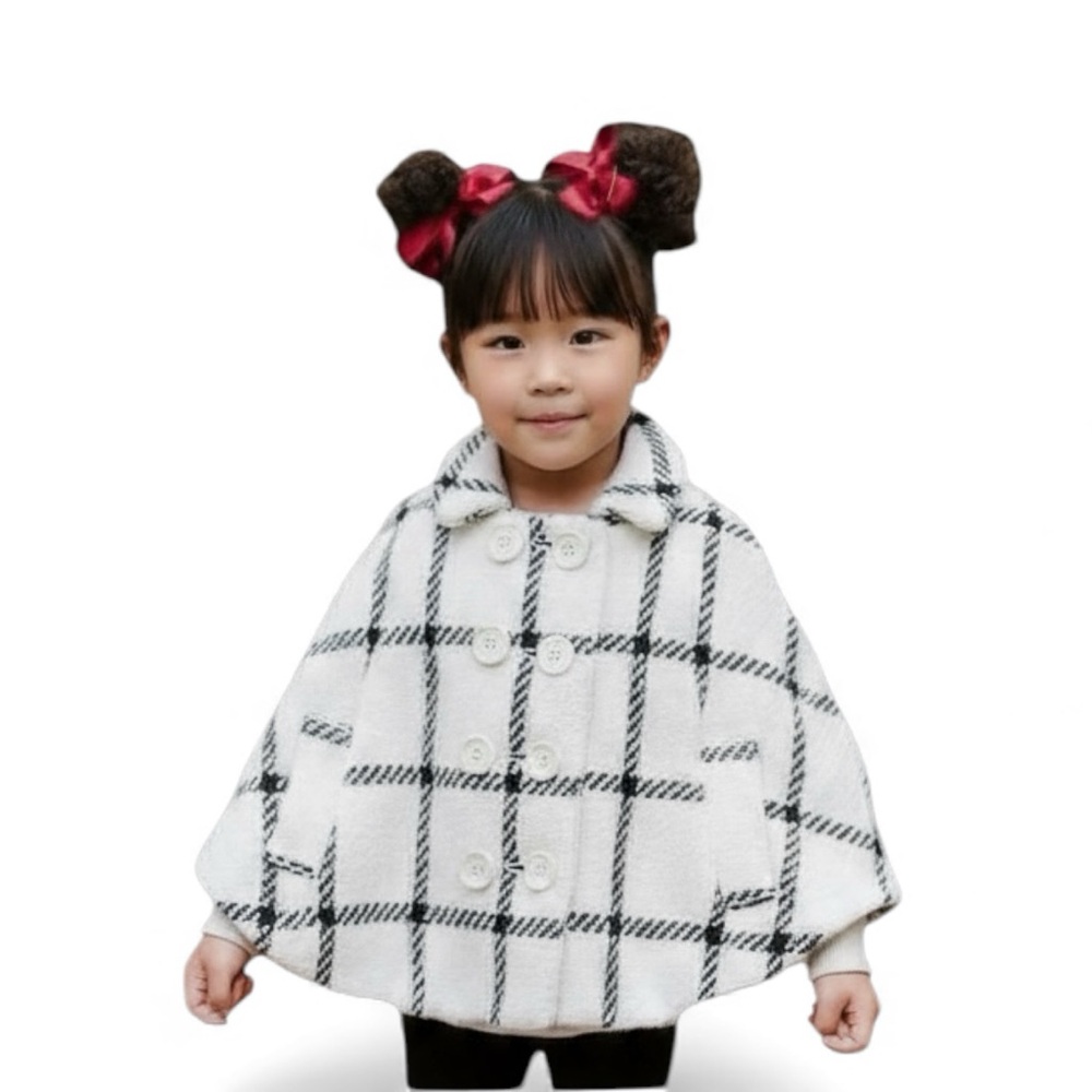 Baby GAP Kids Checkered Wool Blend Cape - Black and Ecru Off white 2008  3t